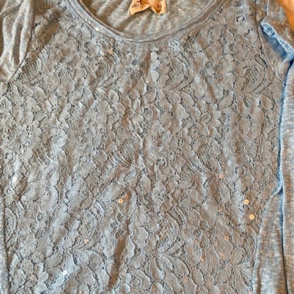 2/$40 Hollister Blue LS top with Sheer Lace Front - Picture 2 of 8